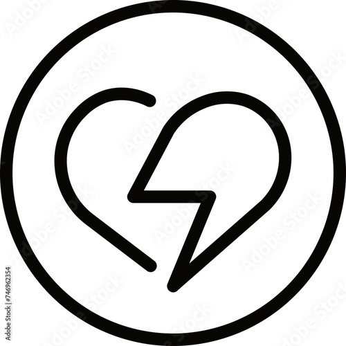 Line art broken heart icon in flat style.