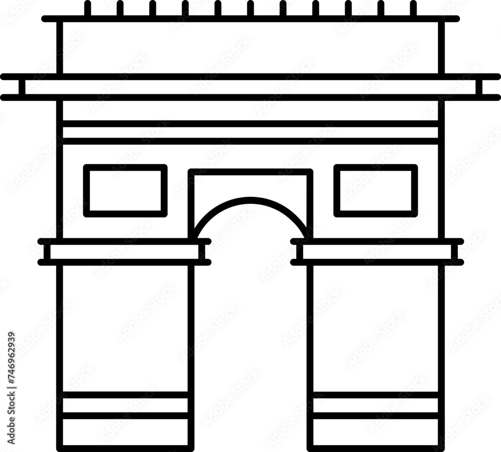 Arc De Triomphe icon in thin line art. Arc De Triomphe icon in thin line art.