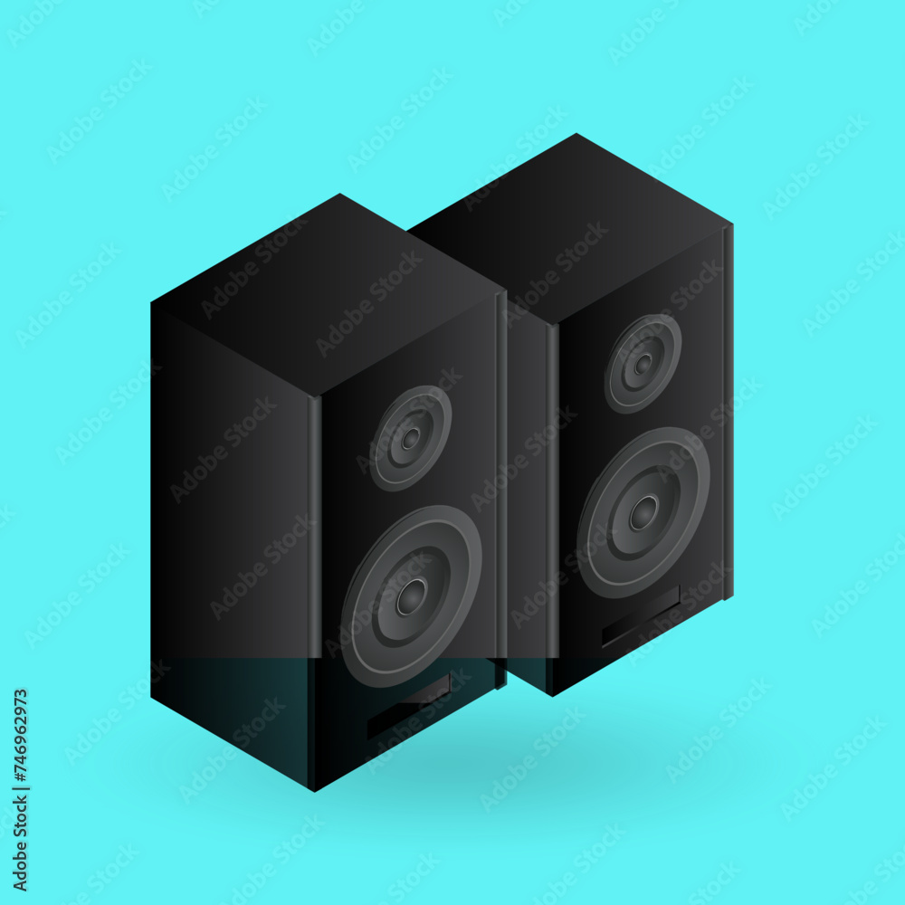 Obraz premium Realistic speakers on blue background.