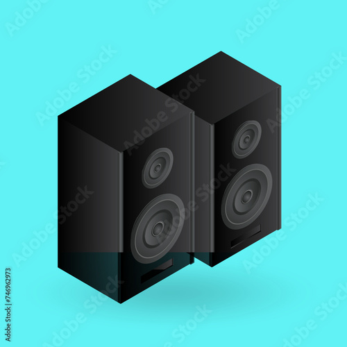 Realistic speakers on blue background.