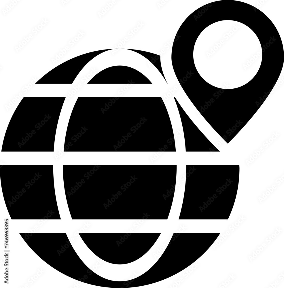Globe location pointer or Geolocalization icon in b&w color. Globe location pointer or Geolocalization icon in b&w color.