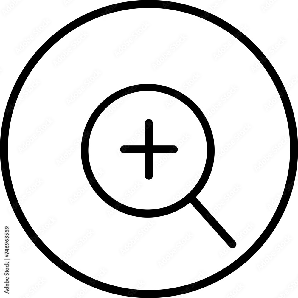 Plus Search icon in line art for Zooming concept. Plus Search icon in line art for Zooming concept.