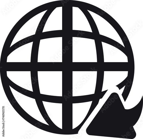 B&W illustration of Globe with Arrow icon.