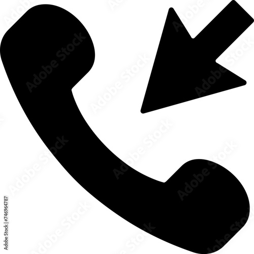 Incoming call icon in black color.