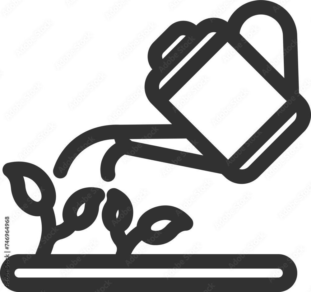 Watering plants icon in thin line art. Watering plants icon in thin line art.