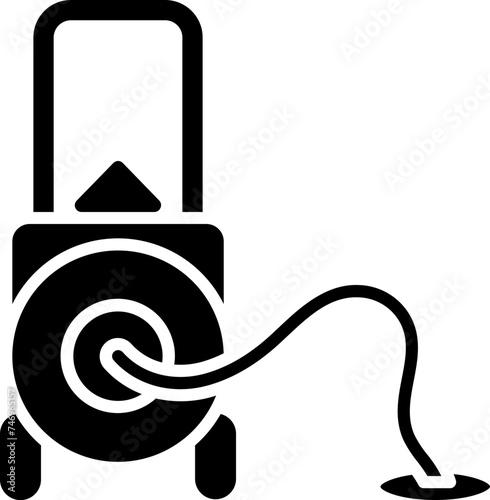 Glyph vacuum cleaner icon in b&w color.