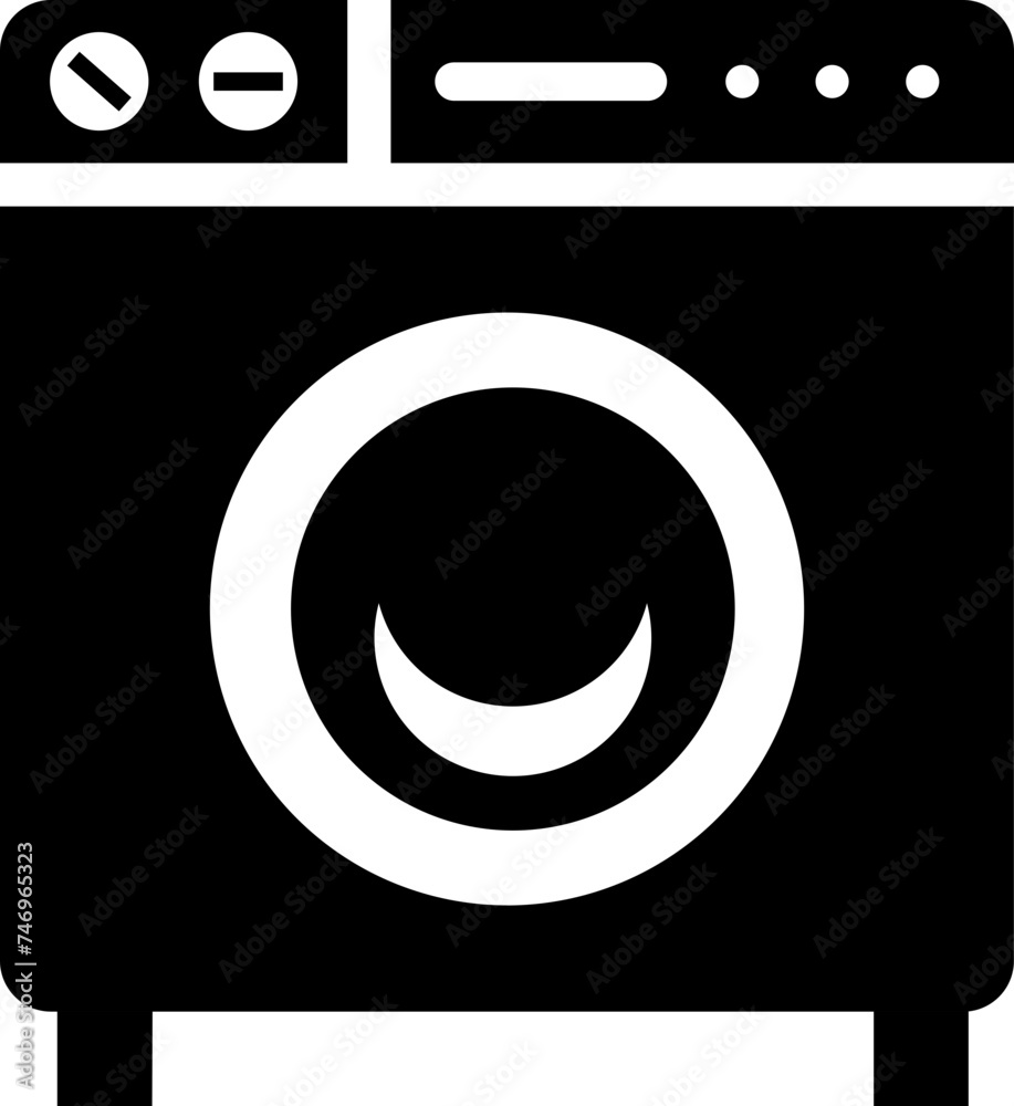 B&W illustration of washing machine icon. B&W illustration of washing machine icon.