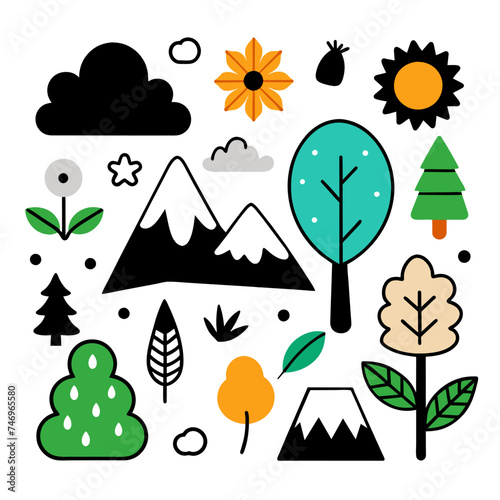 Elements of Nature icons on white background