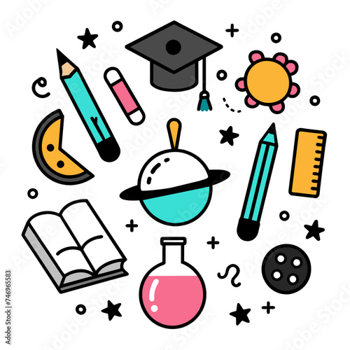 Elements of Education icons on white background
