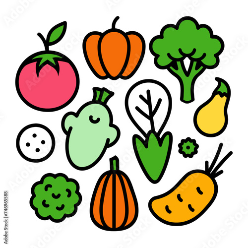 Elements of Vegetable icons on white background