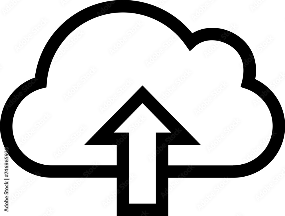 Cloud upload icon in thin line art. Cloud upload icon in thin line art.