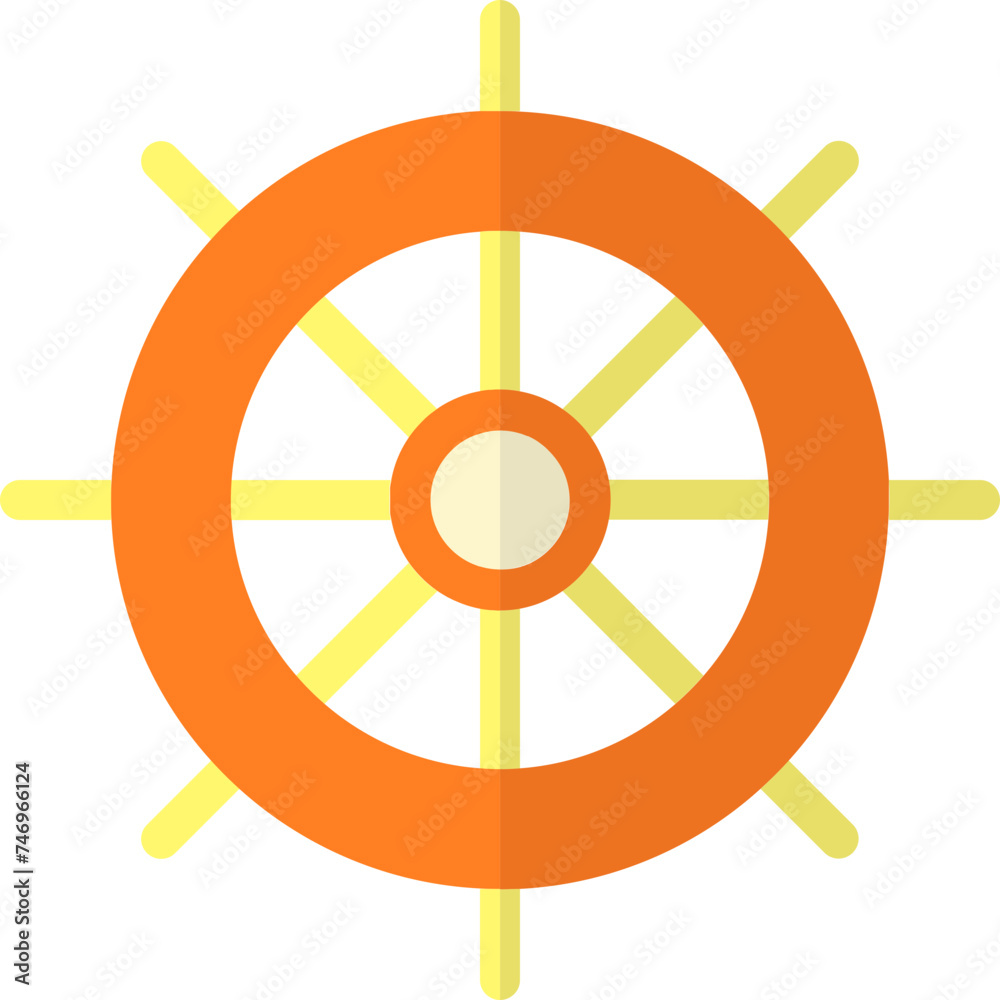 Dharma Chakra of Buddhism symbol in flat style.