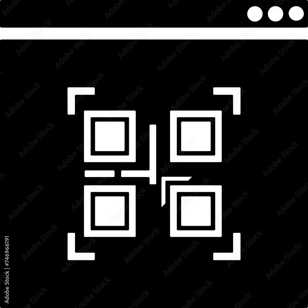 Online qr code scanner web page icon in b&w color. Online qr code scanner web page icon in b&w color.