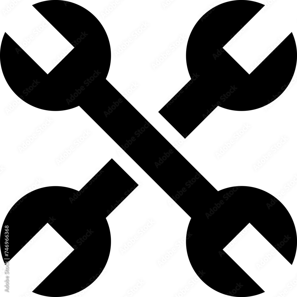 Crossed wrench icon in black color. Crossed wrench icon in black color.