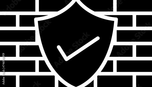 Strong brick wall icon for security concept.