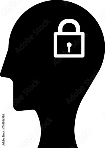 Closed mind or brain security icon.