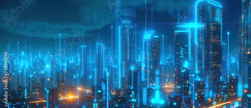 Smart city and big data connection technology concept 3d illustration. Smart city concept with digital connection lines. Futuristic background.