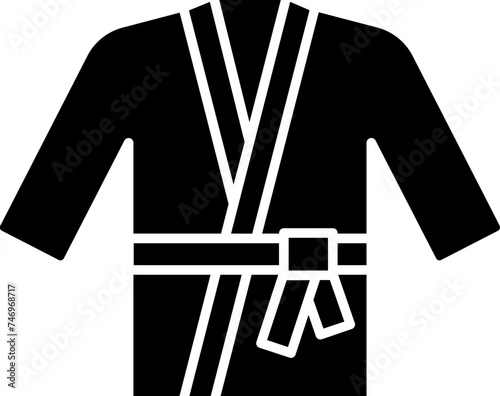 B&W judo costume icon in flat style.