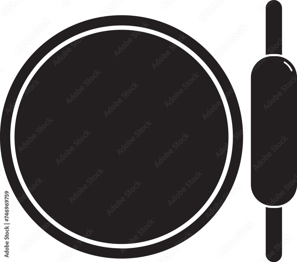 Rolling pin with round wooden board. Glyph icon or symbol. Rolling pin with round wooden board. Glyph icon or symbol.