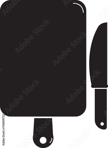 B&W chopping board with knife icon.