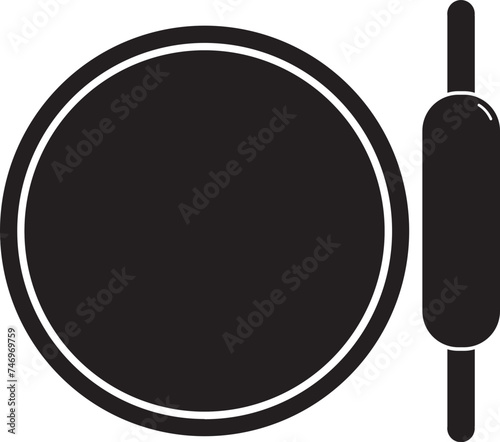 Rolling pin with round wooden board. Glyph icon or symbol.