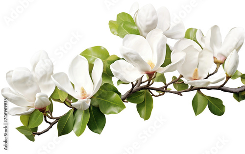 Graceful Magnolia Tree with White Blooms as a Background Isolated on Transparent Background PNG.