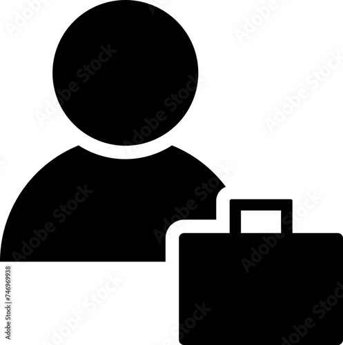 Man with briefcase icon in b&w color.