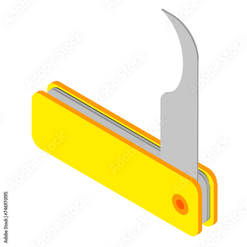 Isometric pocket knife icon in yellow color.