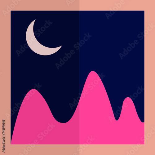 Beautiful midnight nature landscape view or photo icon.