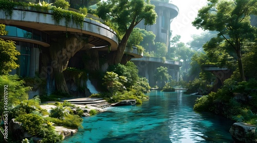nature and technology  futuristic city
