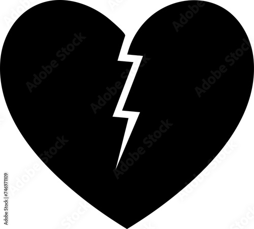 Broken heart glyph icon or symbol.