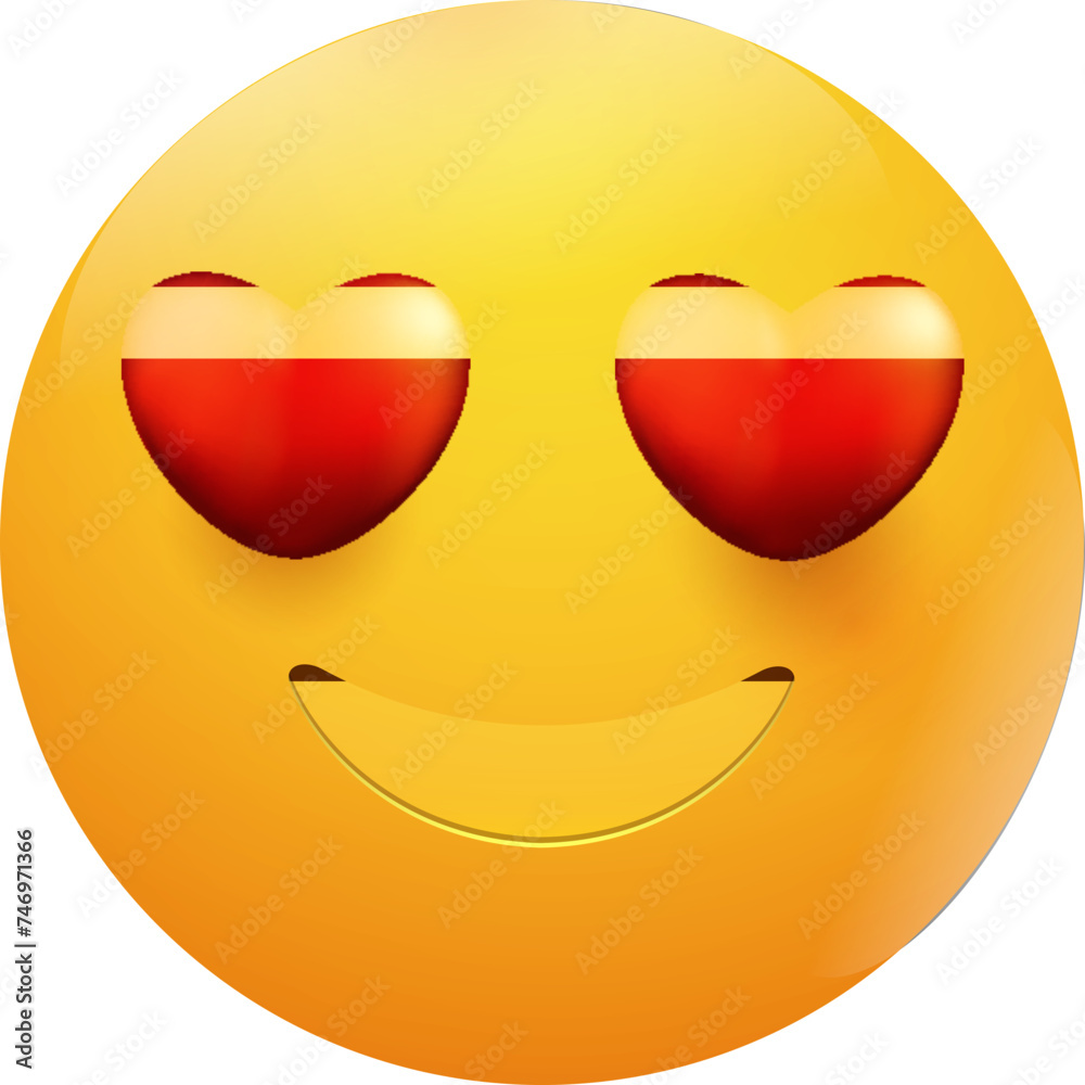 Fototapeta premium Heart eyes face emoji character in yellow and red color.