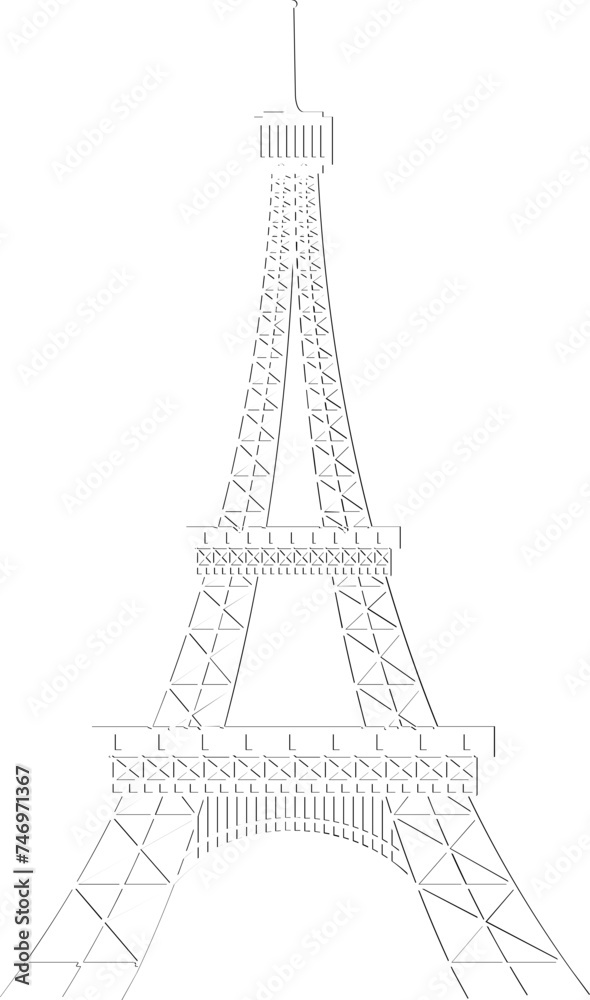 Illustration of eiffel tower in line art.