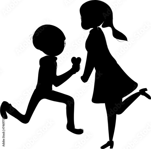Silhouette character of boy proposing to girl.