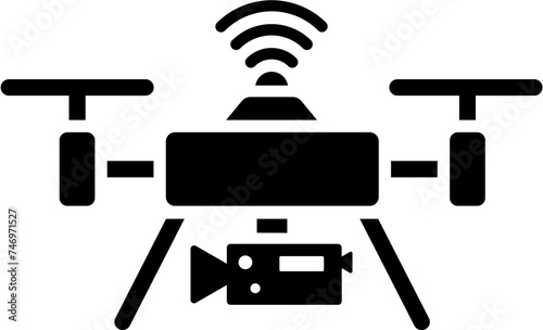 B&W illustration of drone camera icon.