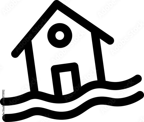 Flood or sinking house icon in black line art.