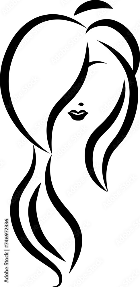 Black line art illustration of beautiful young girl icon. Black line art illustration of beautiful young girl icon.