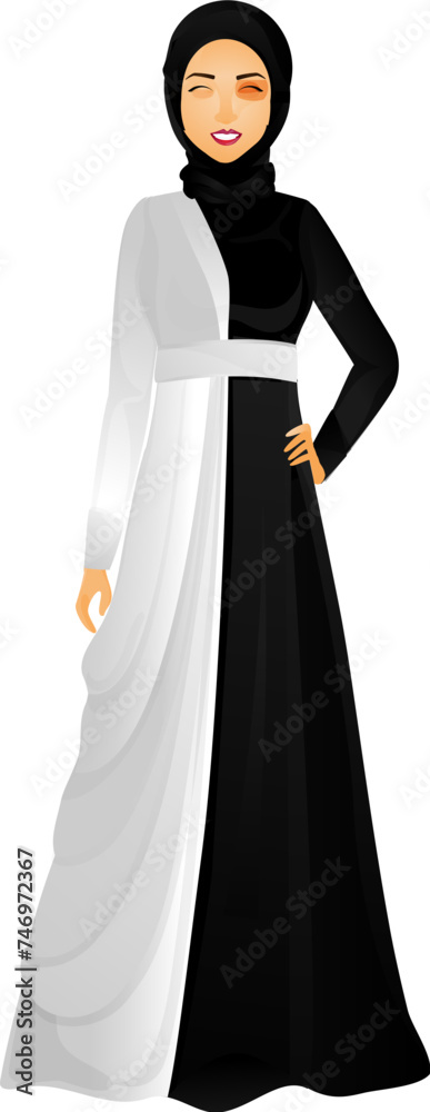Beautiful muslim lady character on white background.