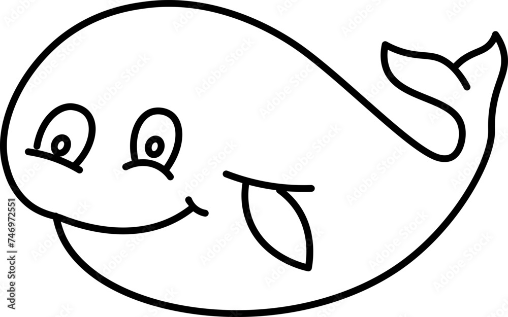 Cute Whale Fish Icon in Black Thin Line Art. Cute Whale Fish Icon in Black Thin Line Art.