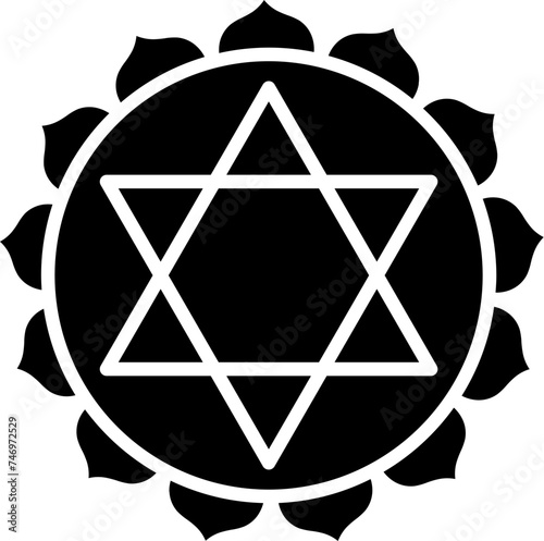B&W dharma chakra icon in flat style.