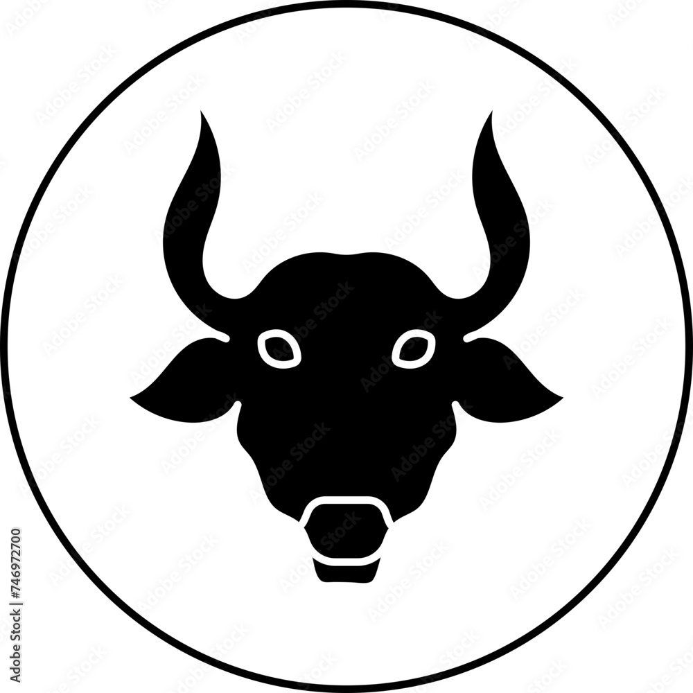 Flat Style Taurus Zodiac Sign in B&W Color.