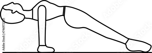 Illustration of Woman Doing Yoga Exercise of Purvottanasana in Black Line Art. photo