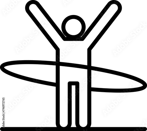 Human free hand with hula hoop exercise icon in black line art.
