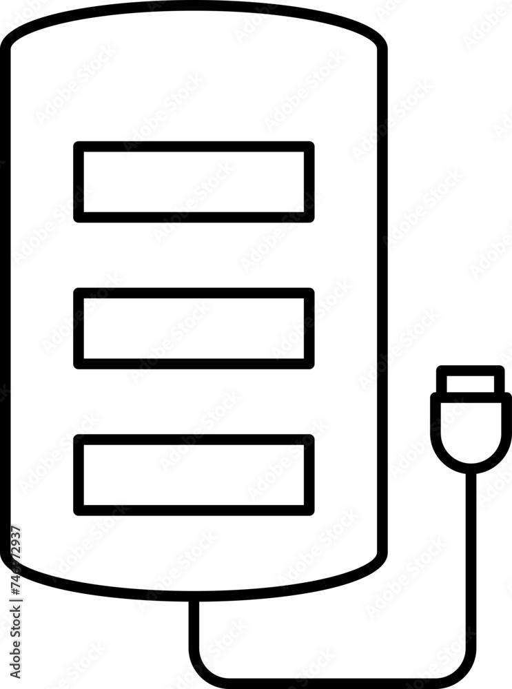 Power bank with cable icon in thin line art. Power bank with cable icon in thin line art.