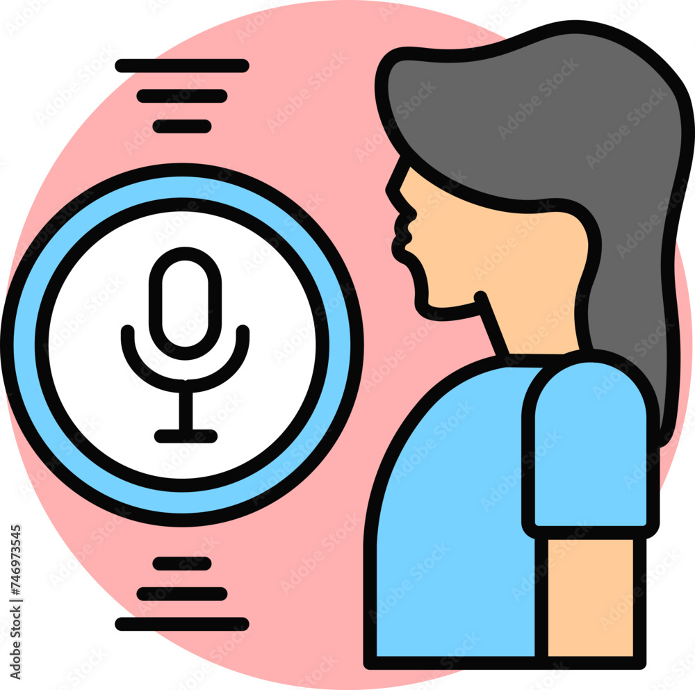 Flat style Woman speak on microphone recorder icon. Flat style Woman speak on microphone recorder icon.