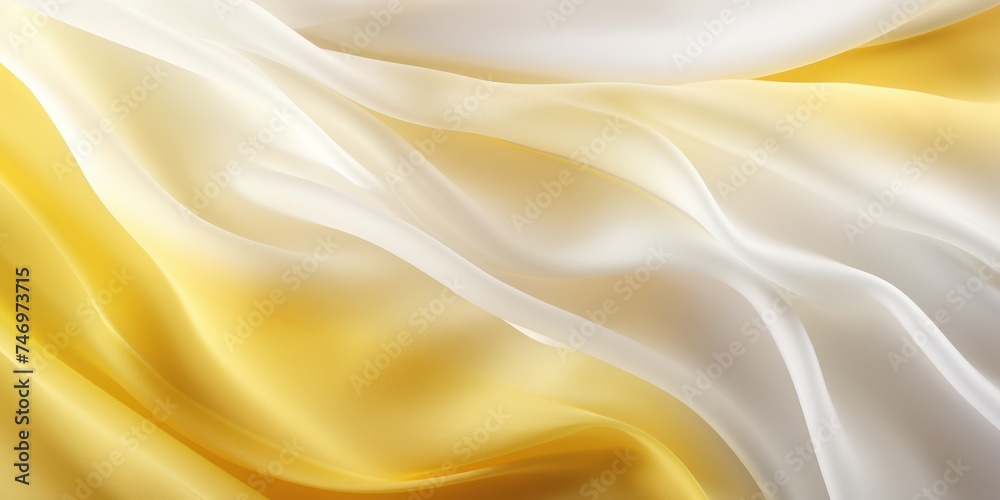 Obraz premium Abstract white and Laughing Yellow silk fabric weave of cotton or linen satin fabric lies texture background.