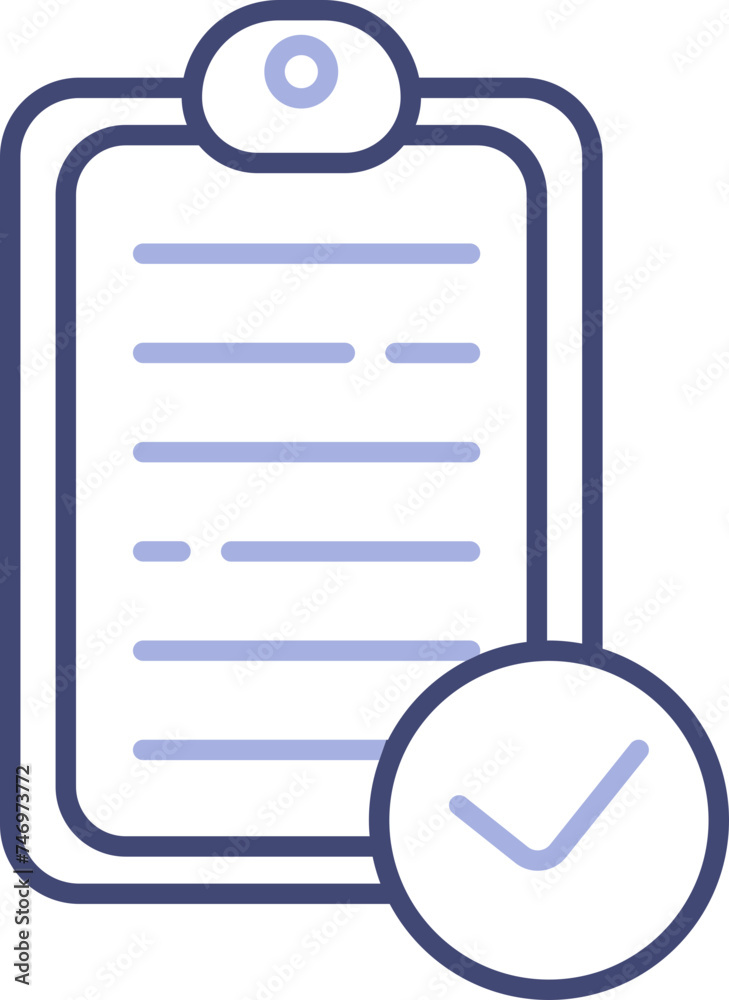 Check Document Paper on Clipboard icon in blue thin line art. Check Document Paper on Clipboard icon in blue thin line art.