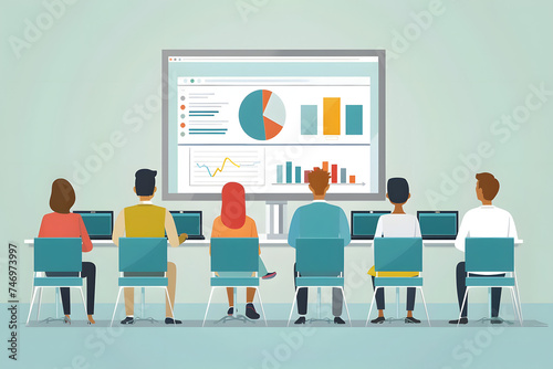 Presentation at work, school or offices, flat vector, illustration