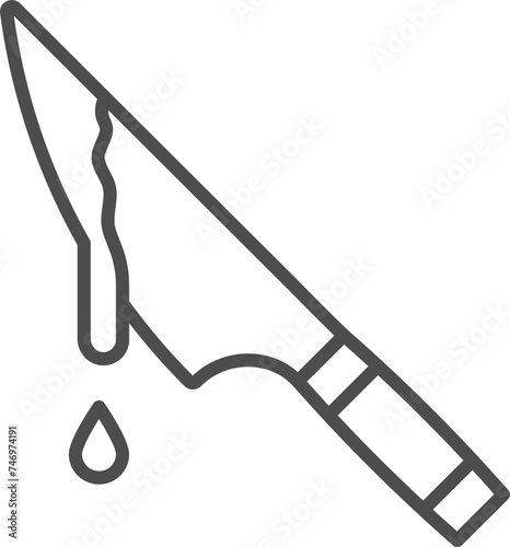 Bloody Knife Icon In Black Line Art.