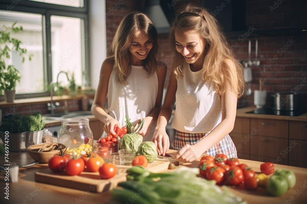 Two women preparing a fresh garden salad